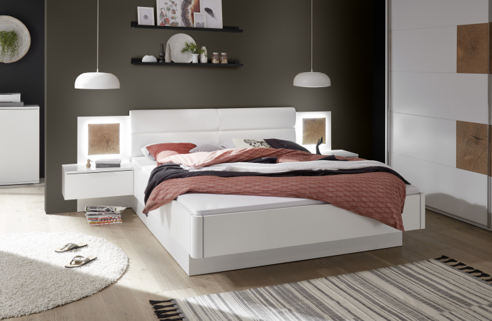 Dormitor CAPRI Set (dulap 270 + pat 160 + 2 noptiere cu iluminare led), culoare alb. [7]