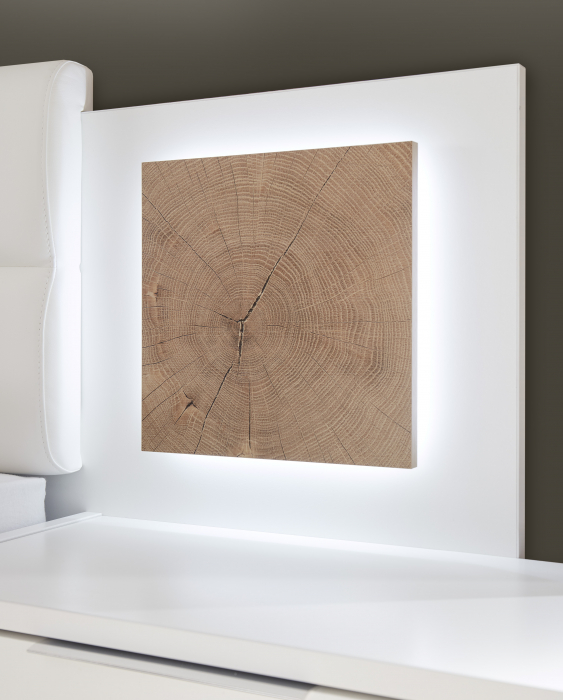 CAPRI, Dormitor Set-A (dulap 280 + pat 160 + 2 noptiere cu iluminare led), culoare alb cu insertii stejar salbatic. [11]