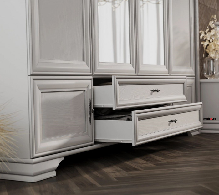 Dormitor IDENTO Set-E, (dulap 6U2S+ pat 160 + 2 noptiere 1S + comoda 2W3S1B + oglinda LUS 155) culoare alb. [18]