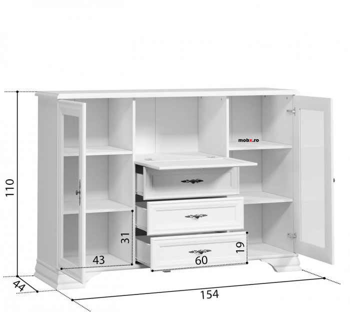 Dormitor IDENTO Set-E, (dulap 6U2S+ pat 160 + 2 noptiere 1S + comoda 2W3S1B + oglinda LUS 155) culoare alb. [12]
