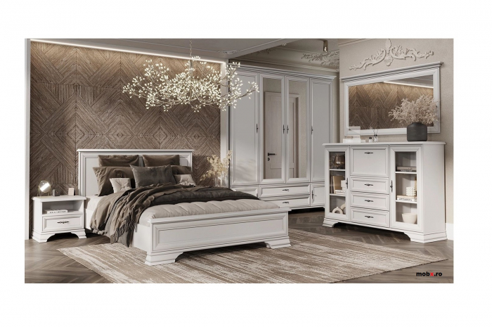 Dormitor IDENTO Set-E, (dulap 6U2S+ pat 160 + 2 noptiere 1S + comoda 2W3S1B + oglinda LUS 155) culoare alb. [2]