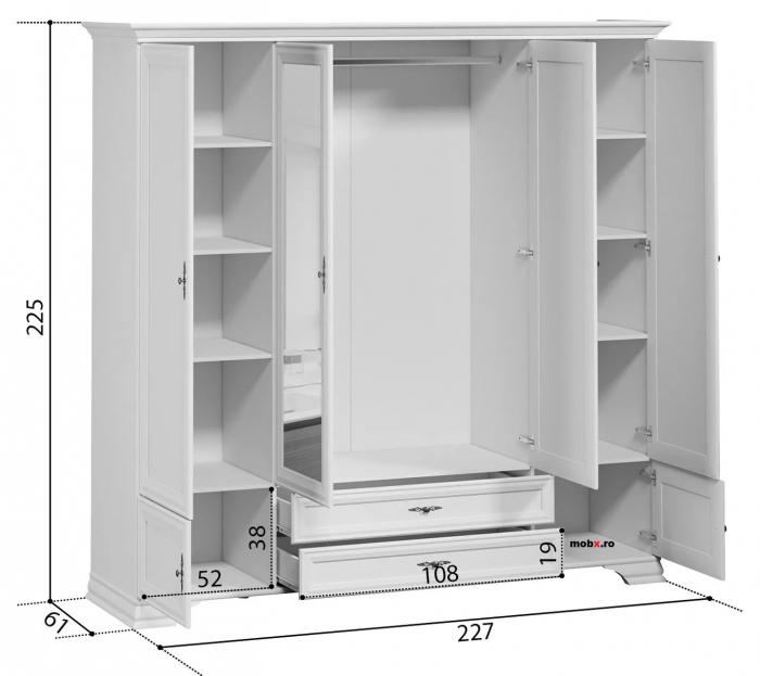 Dormitor IDENTO Set-E, (dulap 6U2S+ pat 160 + 2 noptiere 1S + comoda 2W3S1B + oglinda LUS 155) culoare alb. [9]