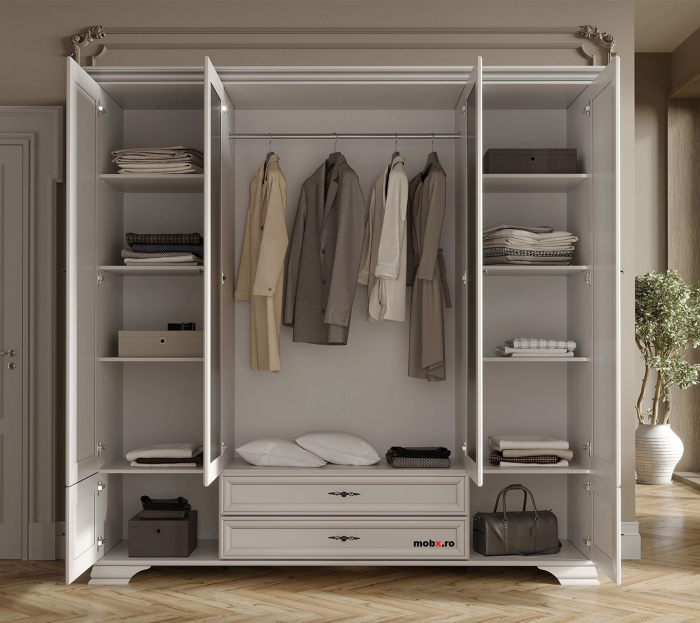 Dormitor IDENTO Set-E, (dulap 6U2S+ pat 160 + 2 noptiere 1S + comoda 2W3S1B + oglinda LUS 155) culoare alb. [16]