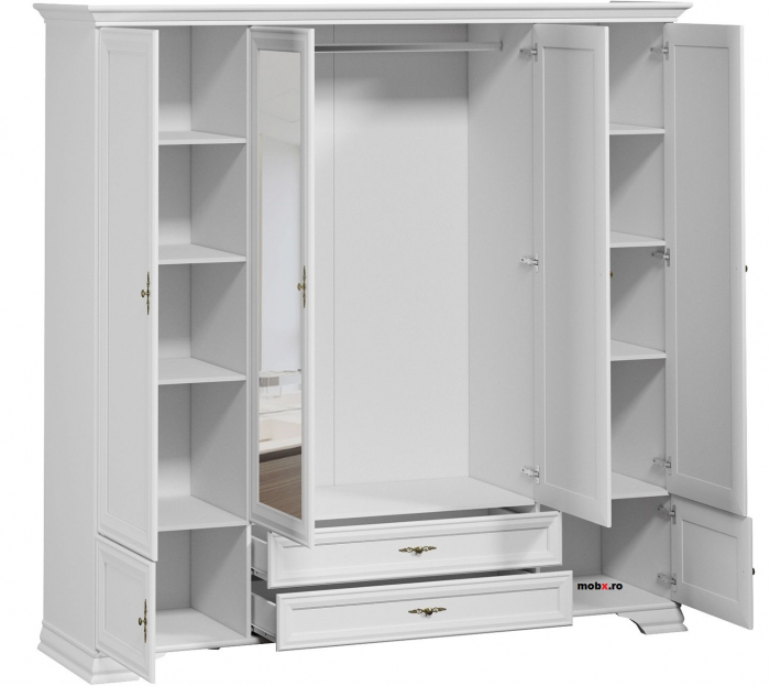 Dormitor IDENTO Set-E, (dulap 6U2S+ pat 160 + 2 noptiere 1S + comoda 2W3S1B + oglinda LUS 155) culoare alb. [15]
