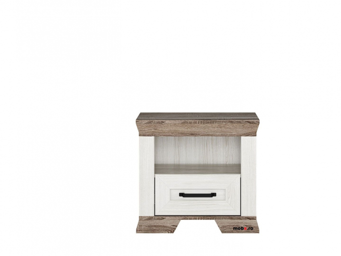 Dormitor MARSELLE Set-A, (dulap 6U2S 218 + pat 160 cu somiera rabatabila si container asternuturi + 2 noptiere 1S + comoda 4S + oglinda 98 cm), culoare alb frasin si stejar sonoma dark. [6]