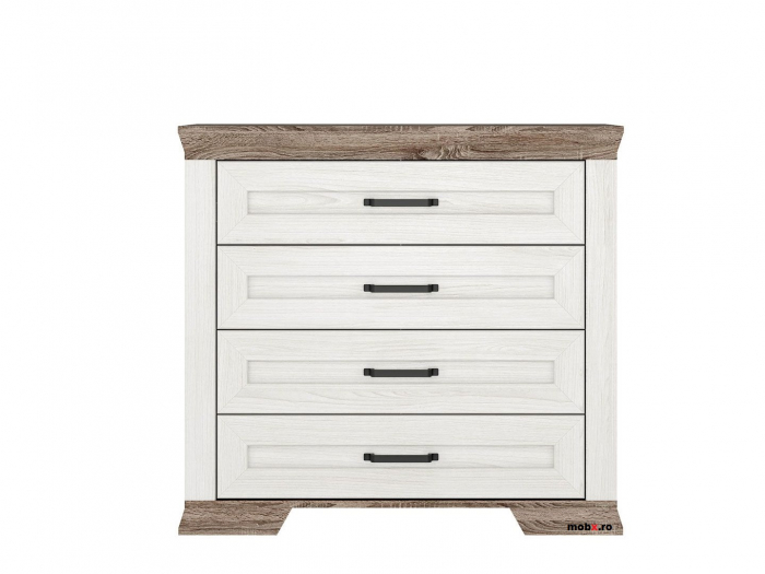 Dormitor MARSELLE Set-A, (dulap 6U2S 218 + pat 160 cu somiera rabatabila si container asternuturi + 2 noptiere 1S + comoda 4S + oglinda 98 cm), culoare alb frasin si stejar sonoma dark. [8]