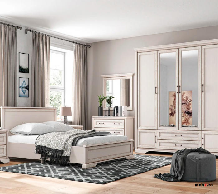 Dormitor STYLIUS Set-B, (dulap 6U2S 170 + pat 160 + 2 noptiere 2S + comoda 3S + oglinda 90cm) culoare pin siberian. [2]