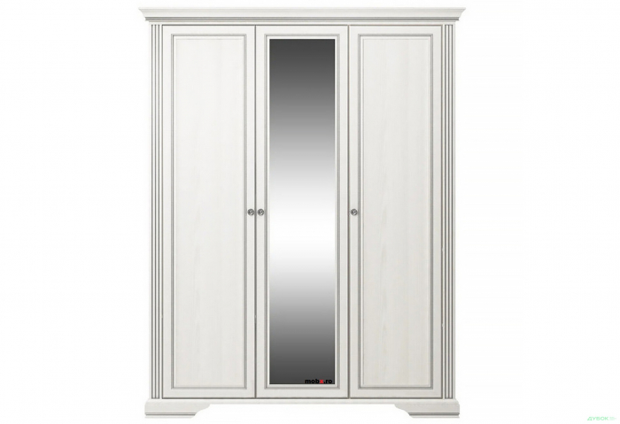 Dormitor WHITE Set-A, (dulap 3U1O 176 + pat 160 + 2 noptiere 1S + comoda 4S + oglinda 102 cm) culoare frasin alb + pin argintiu. [7]