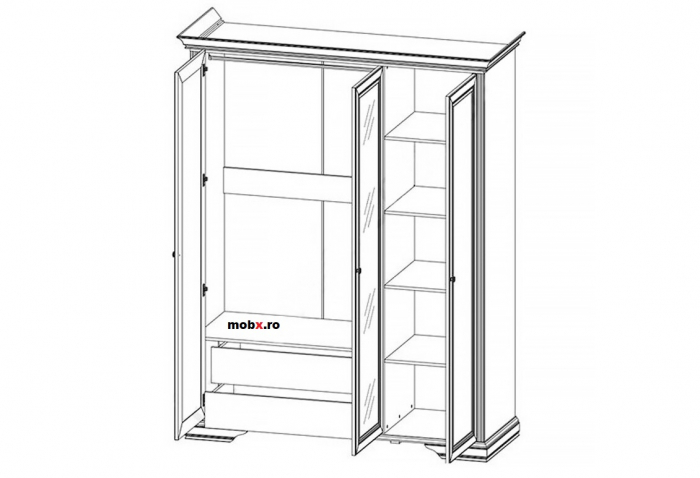 Dormitor WHITE Set-A, (dulap 3U1O 176 + pat 160 + 2 noptiere 1S + comoda 4S + oglinda 102 cm) culoare frasin alb + pin argintiu. [8]