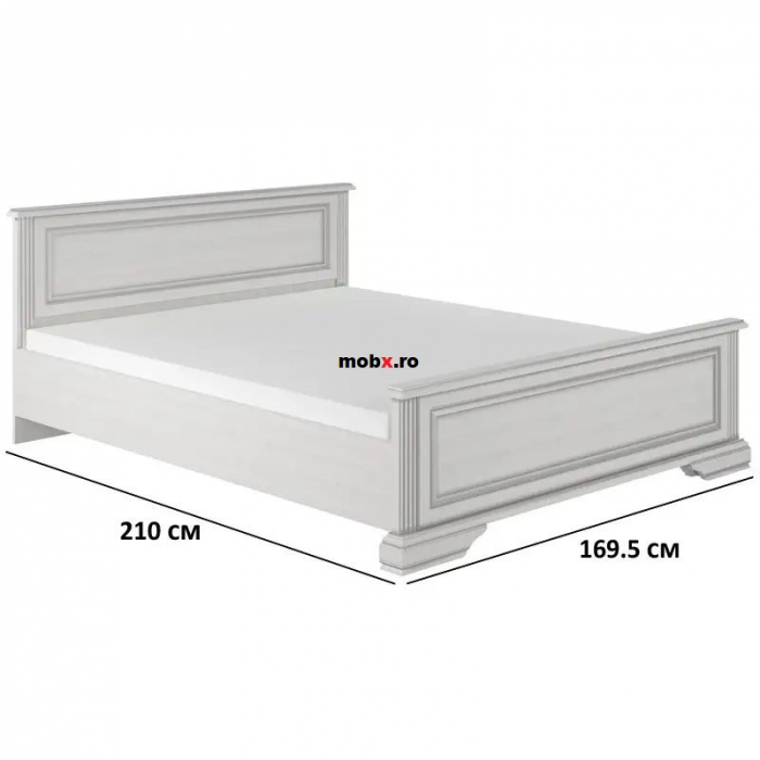 Dormitor WHITE Set-A, (dulap 3U1O 176 + pat 160 + 2 noptiere 1S + comoda 4S + oglinda 102 cm) culoare frasin alb + pin argintiu. [14]
