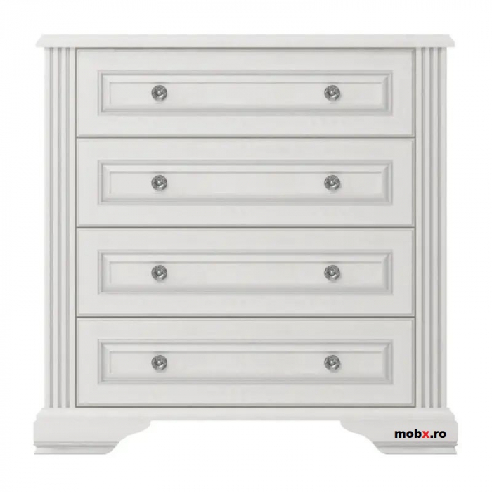 Dormitor WHITE Set-A, (dulap 3U1O 176 + pat 160 + 2 noptiere 1S + comoda 4S + oglinda 102 cm) culoare frasin alb + pin argintiu. [21]
