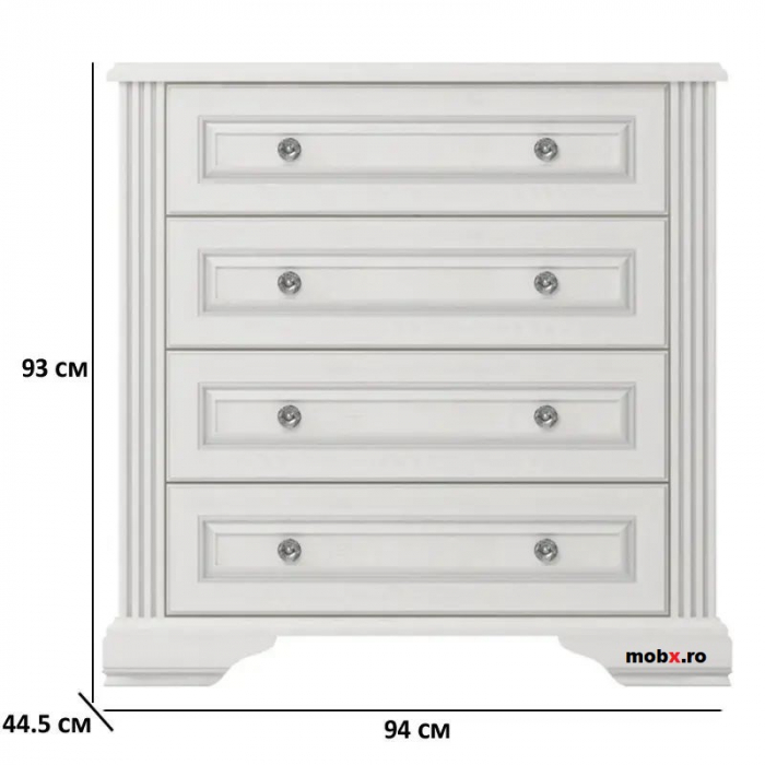 Dormitor WHITE Set-A, (dulap 3U1O 176 + pat 160 + 2 noptiere 1S + comoda 4S + oglinda 102 cm) culoare frasin alb + pin argintiu. [22]