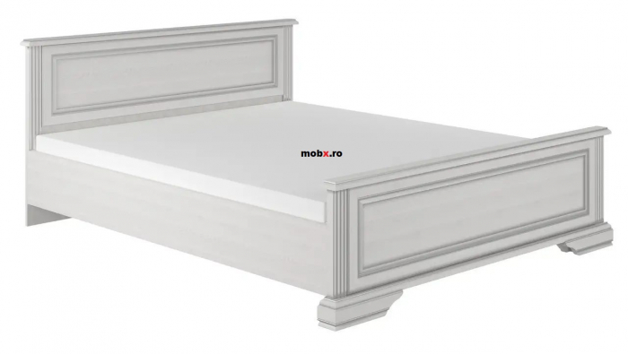 Dormitor WHITE Set-A, (dulap 3U1O 176 + pat 160 + 2 noptiere 1S + comoda 4S + oglinda 102 cm) culoare frasin alb + pin argintiu. [11]