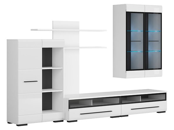 Mobila living FEVER 2, alb lucios din pal si MDF, L280cm [5]