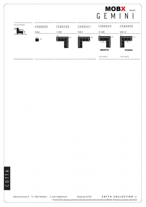 GEMINI Coltar extensibil, sezlong dreapta 3F-OTM, functie somn si relaxare, acoperire stofa crem savana F220, COTTA, 312x231x97, ext.228x127cm. [13]