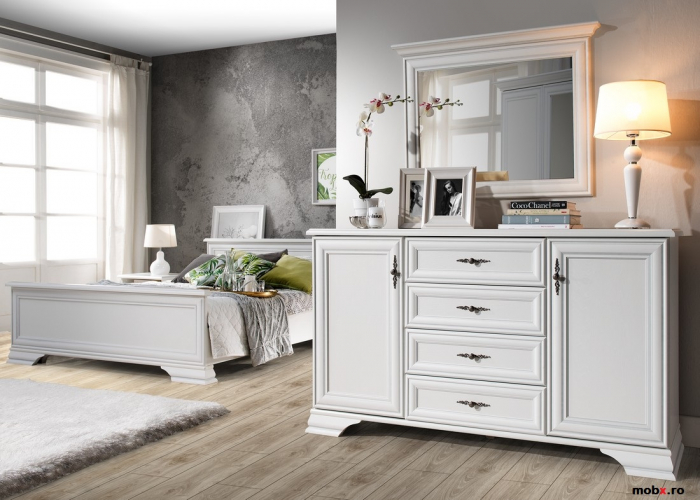 Idento Comoda KOM2D4S, front MDF culoare alb, 155/45/90 cm. [4]