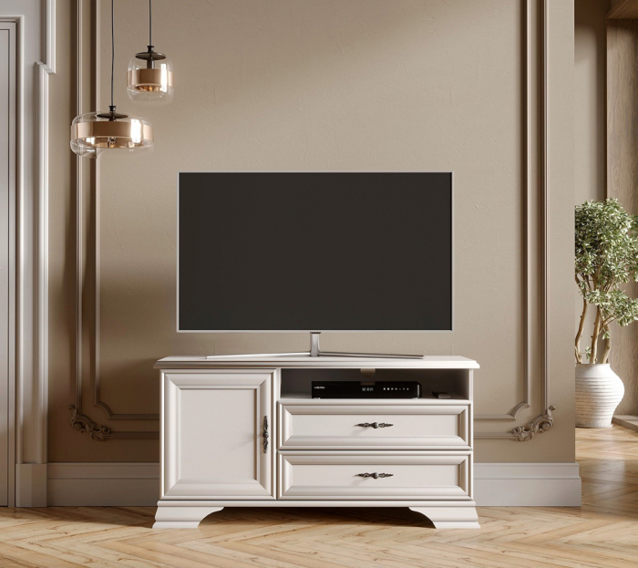 Idento Comoda TV, RTV1D2S, front MDF culoare alb, 124/44/64cm. [4]