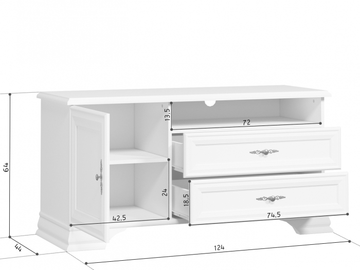Idento Comoda TV, RTV1D2S, front MDF culoare alb, 124/44/64cm. [7]