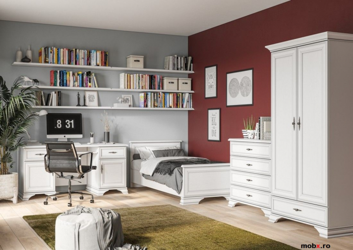 Idento Dulap SZF2D1S, cu 2 usi si 1 sertar, front MDF culoare alb, 99/61/198cm. [4]