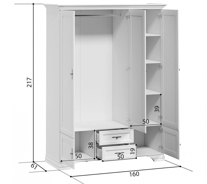 Idento Dulap SZF5D2S, front MDF culoare alb, 160/61/217cm. [2]