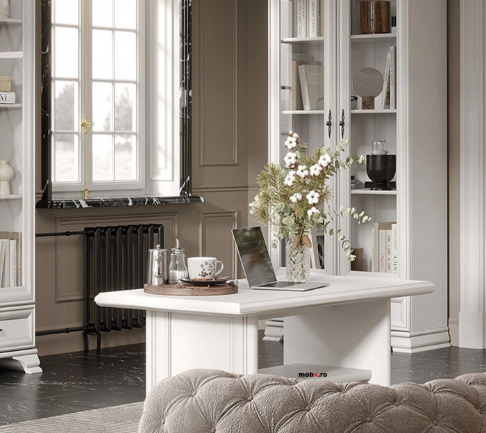 IDENTO, mobila living Set-D, (vitrina REG2W1S + vitrina RWG1W1S + comoda RTV1D2S + masuta cafea LAW130) culoare alb. [2]