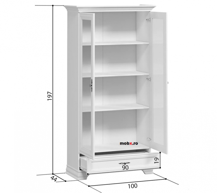 Idento Vitrina REG2W1S, cu 2 usi si 1 sertar, front MDF culoare alb, 99/44/198cm. [4]