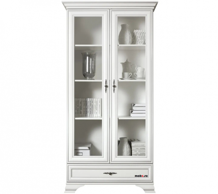 Idento Vitrina REG2W1S, cu 2 usi si 1 sertar, front MDF culoare alb, 99/44/198cm. [2]