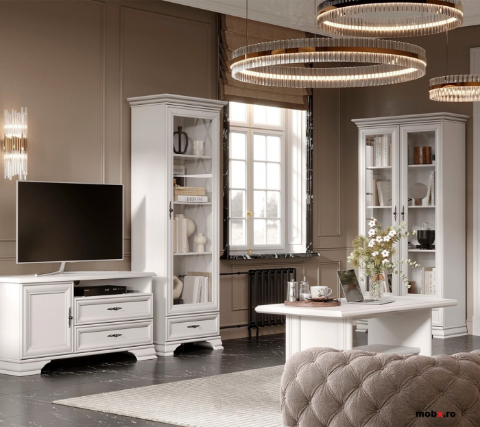 Idento Vitrina REG2W1S, cu 2 usi si 1 sertar, front MDF culoare alb, 99/44/198cm. [12]