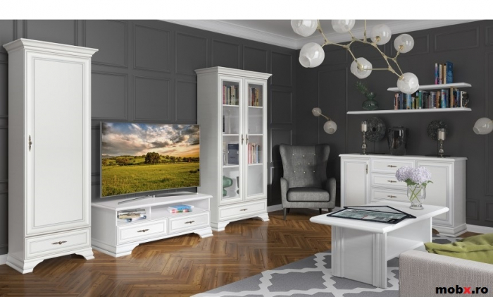 Idento Vitrina REG2W1S, cu 2 usi si 1 sertar, front MDF culoare alb, 99/44/198cm. [6]