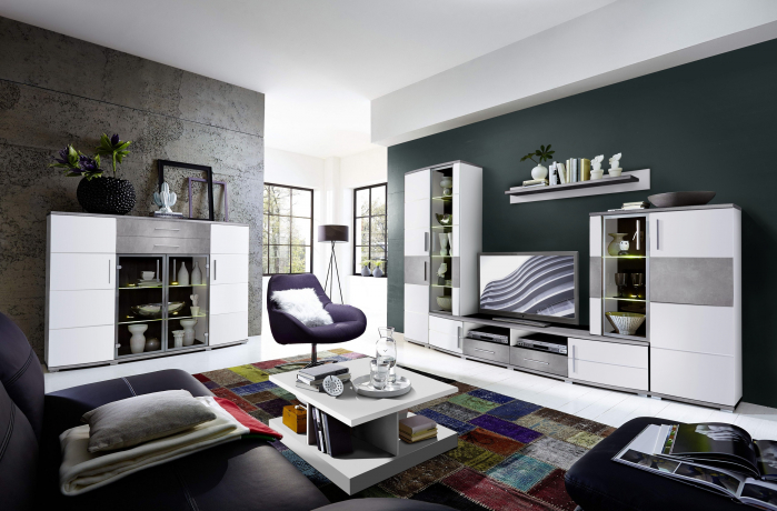 Mobila living JAM din MDFsi PAL,beton /alb, L296cm. [4]