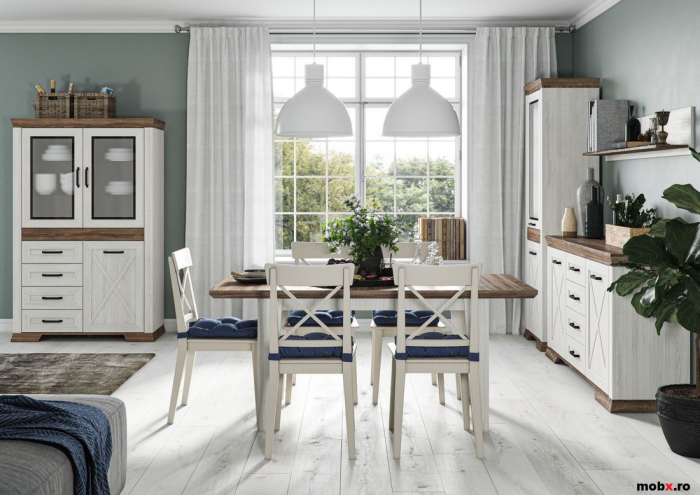 Marselle, Comoda KOM2D4S 2 usi si 4 sertare, front MDF, culoare frasin alb si stejar sonoma dark, (Lxadxh) 166/45/90 cm. [5]