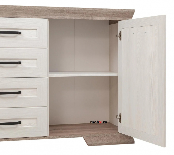 Marselle, Comoda KOM2D4S 2 usi si 4 sertare, front MDF, culoare frasin alb si stejar sonoma dark, (Lxadxh) 166/45/90 cm. [4]