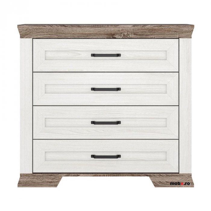 Marselle, Comoda KOM4S 4 sertare, front MDF, culoare frasin alb si stejar sonoma dark, (Lxadxh) 98/45/90 cm. [4]
