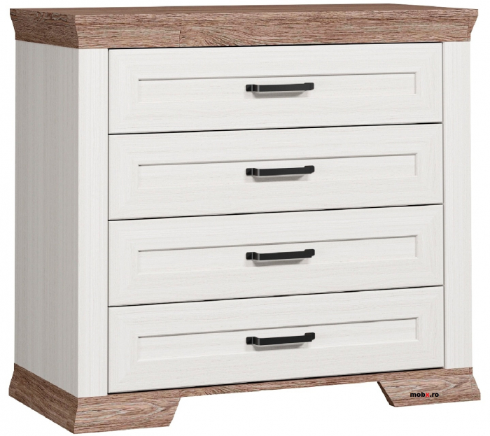 Marselle, Comoda KOM4S 4 sertare, front MDF, culoare frasin alb si stejar sonoma dark, (Lxadxh) 98/45/90 cm. [5]