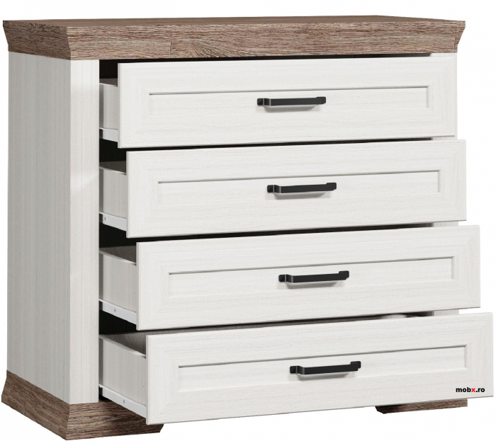 Marselle, Comoda KOM4S 4 sertare, front MDF, culoare frasin alb si stejar sonoma dark, (Lxadxh) 98/45/90 cm. [6]