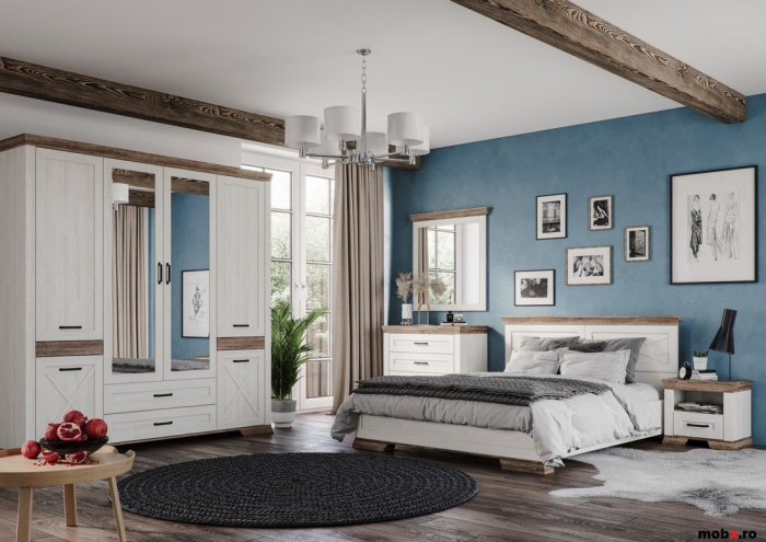 Marselle, Comoda KOM4S 4 sertare, front MDF, culoare frasin alb si stejar sonoma dark, (Lxadxh) 98/45/90 cm. [9]