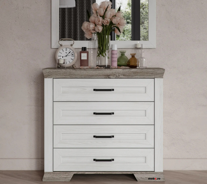 Marselle, Comoda KOM4S 4 sertare, front MDF, culoare frasin alb si stejar sonoma dark, (Lxadxh) 98/45/90 cm. [8]