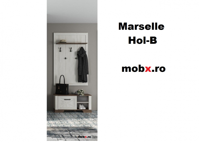 Marselle, Comoda pantofi SFK1B 1 usa rabatabila, front MDF, culoare frasin alb si stejar sonoma dark, (Lxadxh) 97/40/45 cm. [3]