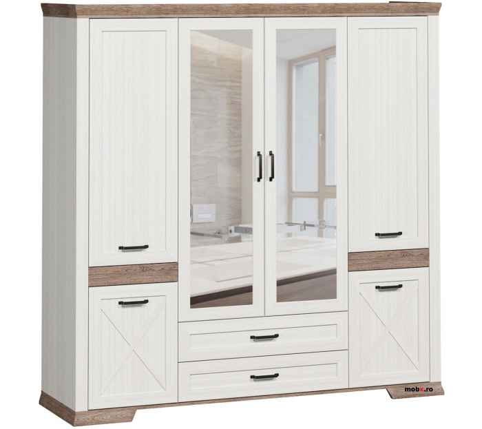 Marselle, Dulap 6 usi si 2 sertare, SZF6D2S, front MDF culoare alb frasin si sonoma, (Lxad.xh) 218/61/222 cm. [2]