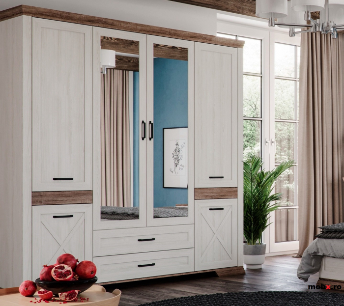 Marselle, Dulap 6 usi si 2 sertare, SZF6D2S, front MDF culoare alb frasin si sonoma, (Lxad.xh) 218/61/222 cm. [5]