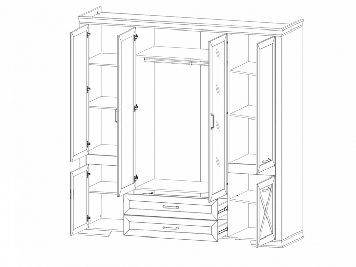 Marselle, Dulap 6 usi si 2 sertare, SZF6D2S, front MDF culoare alb frasin si sonoma, (Lxad.xh) 218/61/222 cm. [7]