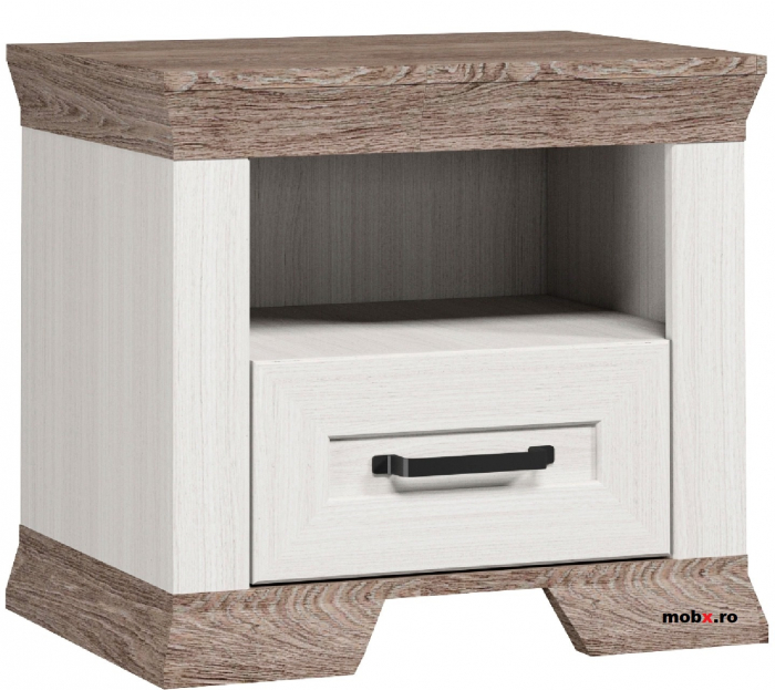 Marselle, noptiera KOM1S 1 sertar, front MDF, culoare frasin alb si stejar sonoma dark, (Lxadxh) 55/40/51 cm. [3]