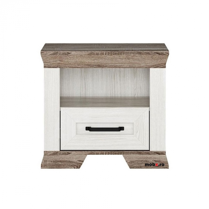 Marselle, noptiera KOM1S 1 sertar, front MDF, culoare frasin alb si stejar sonoma dark, (Lxadxh) 55/40/51 cm. [2]