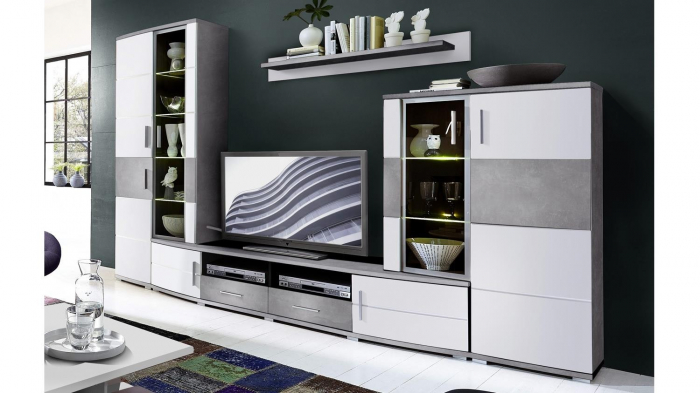 Mobila living JAM din MDFsi PAL,beton /alb, L296cm. [2]