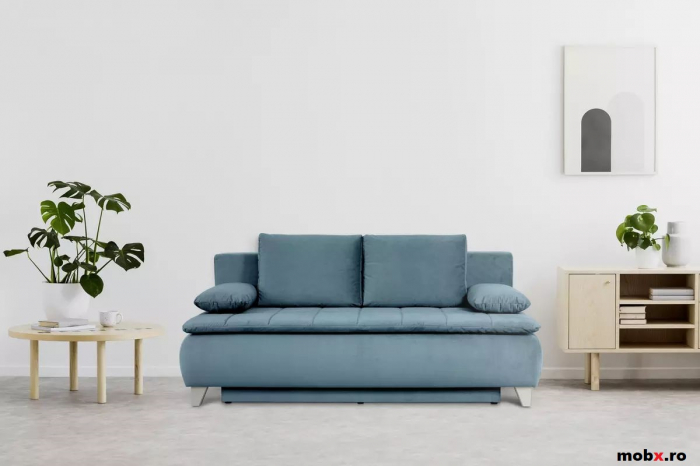 PALERMO, Canapea extensibila, 3 locuri cu functie somn, relaxare si depozitare, stofa albastru turcoaz, Jasmine 85 , 208x96x(83-96), ext.200x160cm [2]