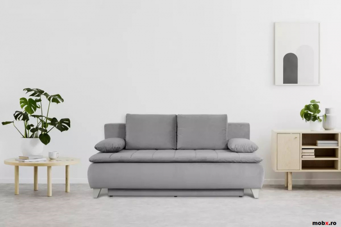 PALERMO, Canapea extensibila, 3 locuri cu functie somn, relaxare si depozitare, stofa gri Jasmine 23 , 208x96x(83-96), ext.200x160cm [5]