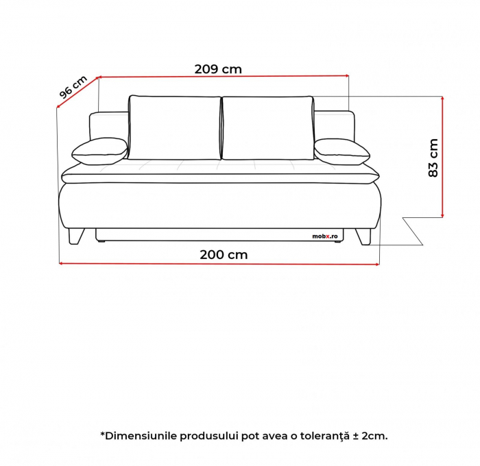 PALERMO, Canapea extensibila, 3 locuri cu functie somn, relaxare si depozitare, stofa gri Soro 90 , 208x96x(83-96), ext.200x160cm [6]