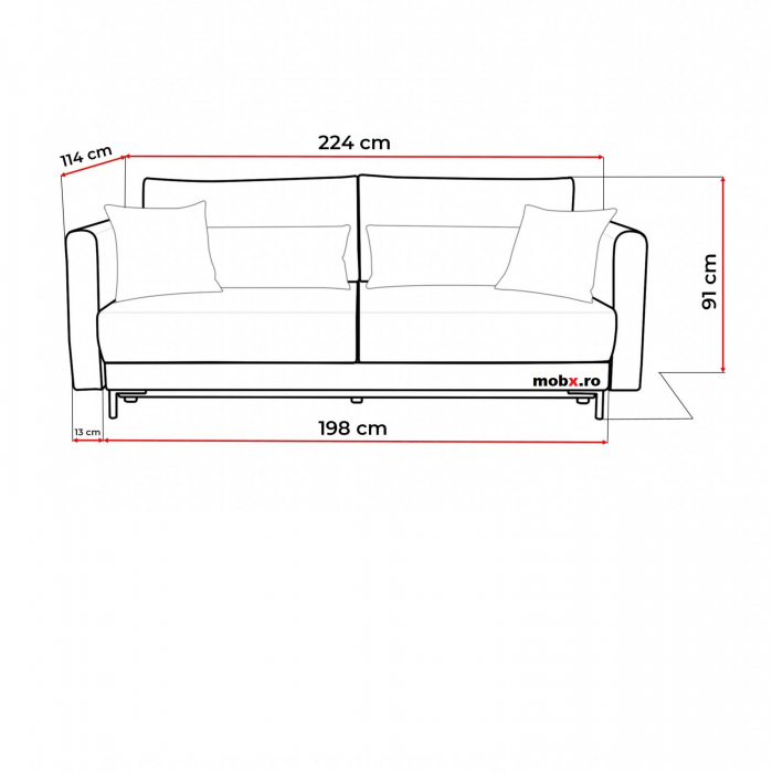 RICO, Canapea extensibila 3 locuri, cu functie somn, relaxare si depozitare, stofa gri inchis, 224x114x91, ext.198x158 cm [6]