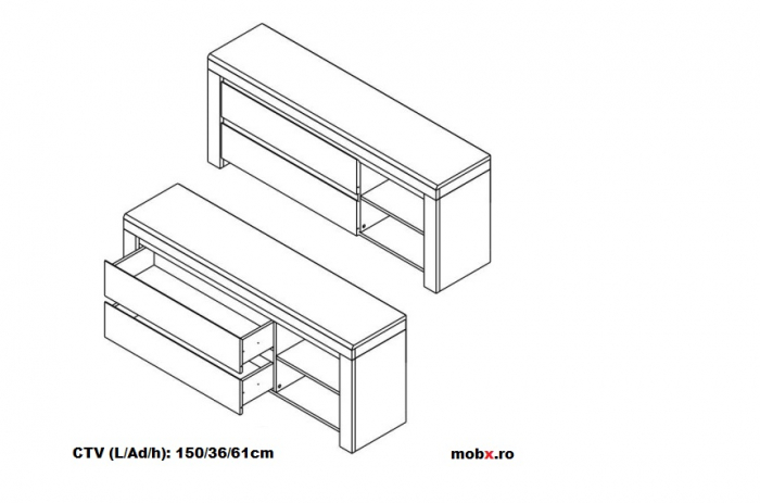 RIKO, set mobila living, alb lucios si stejar, front MDF cu iluminare LED, L 306 cm. [4]