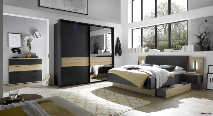 STARLIGHT, Comoda cu 4 sere, culoare gri antracit cu insertii stejar artisan, (Lxadxh) cm 110x41x95. [5]